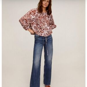 NWOT Mango Oversized Off The Shoulder Animal Print Blouse